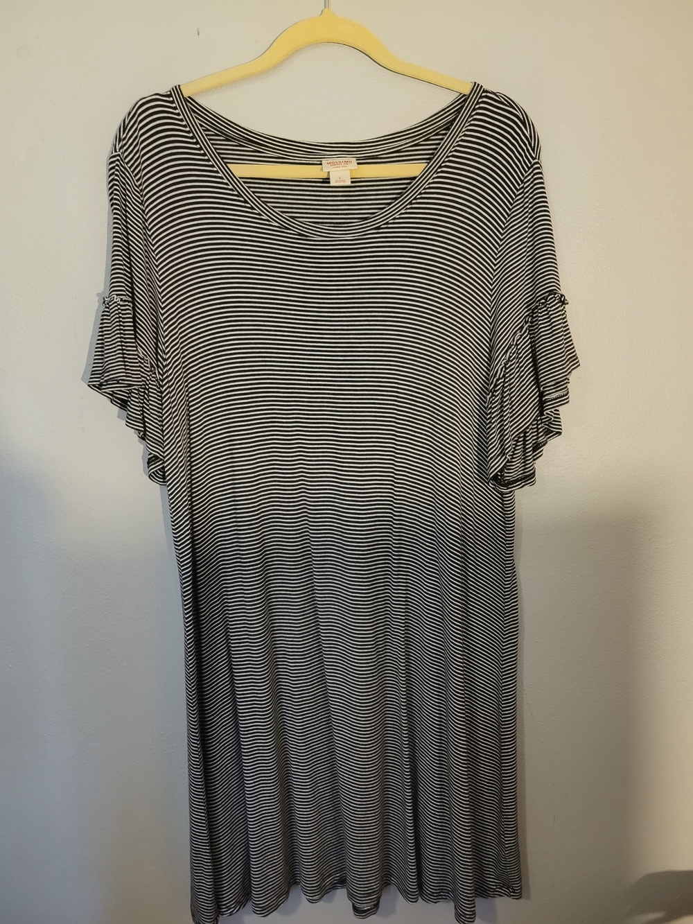 Mossimo Supply Co. Black and White Striped Midi Dress with Ruffle Sleeves